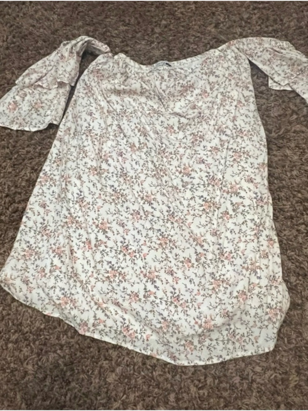 Fashion Nova White Floral Off-Shoulder Dress with Pink & Green Print